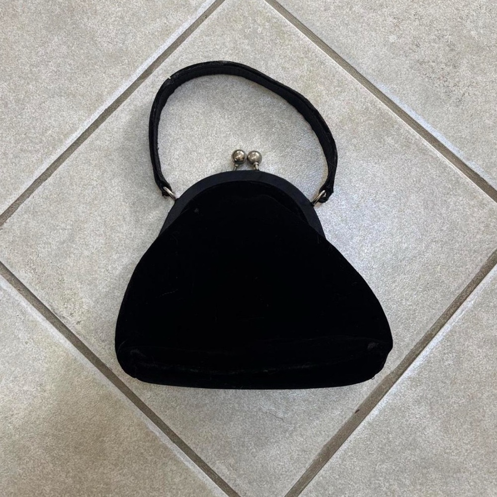 Black velvet mini kiss lock bag
